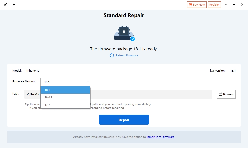 choose ios 18 firmware version