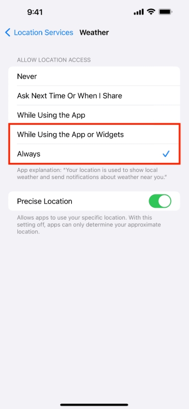 ios weather app location permission