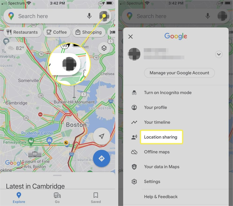 iphone google maps pariksa lokasi dibagikeun