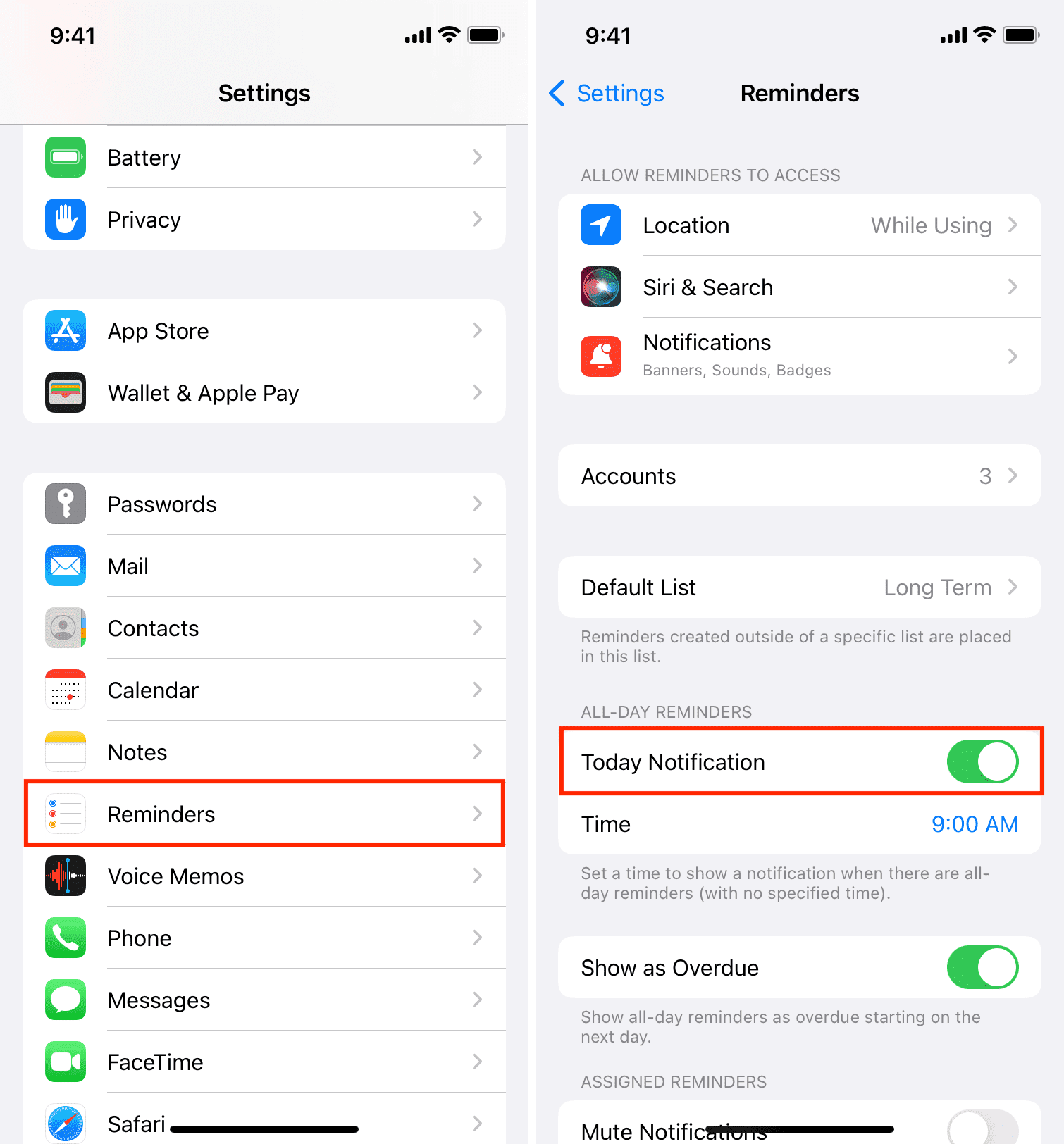 paràmetri di notificazione di i ricordi di l'iPhone