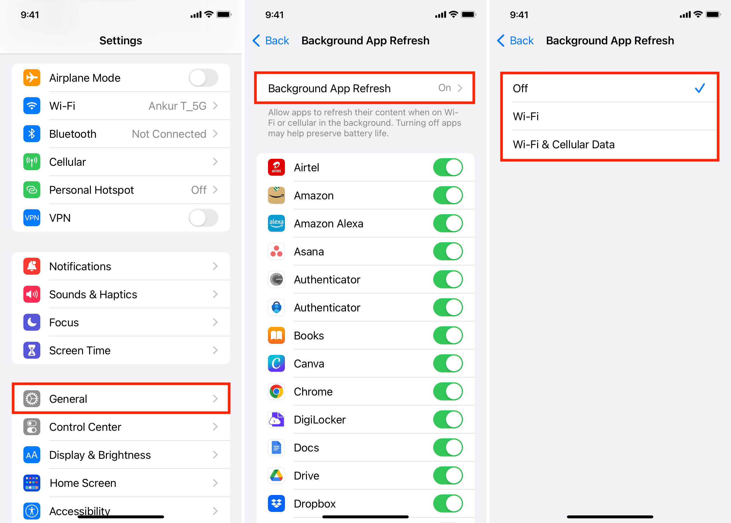 disattivate l'aghjurnamentu di l'app di fondo di l'iPhone